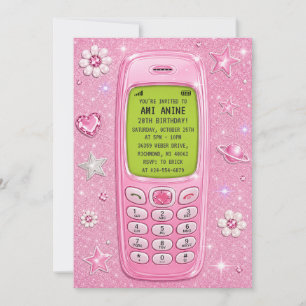 Invitación Cumpleaños con Teléfono Móvil Vintage Personalizad