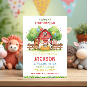 Invitación Cumpleaños con tema de animales de granja para niñ