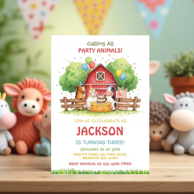 Invitación Cumpleaños con tema de animales de granja para niñ (Farm Animal Birthday Invitation – Barnyard Party Invite for Kids, Farm Theme Birthday)