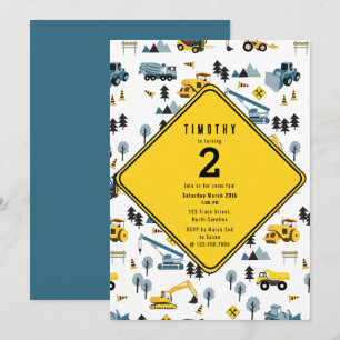 Invitación Cumpleaños con tema de camiones de construcción az