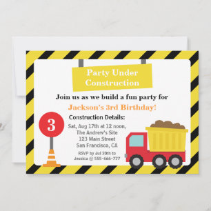 Invitación Cumpleaños con tema de construcción de camión de v