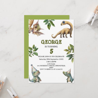 Invitación Cumpleaños con tema de dinosaurios para niños en a
