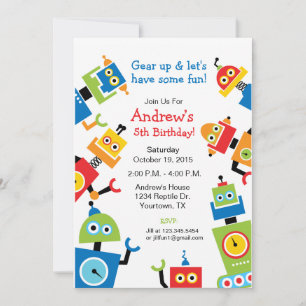 Invitación Cumpleaños con tema de fiesta de robot