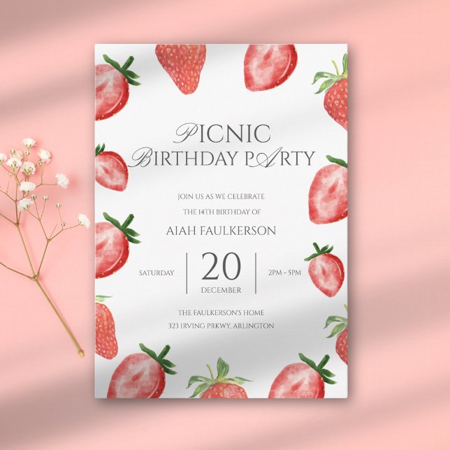 Invitación Cumpleaños con tema de fresas para picnic de hija (Subido por el creador)