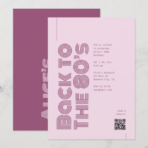 Invitación Cumpleaños con tema de los 80 Código QR Rosa Retro