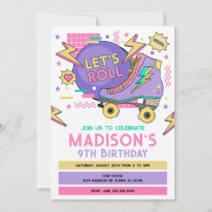 Invitación Cumpleaños con tema de Retro Roller Skate 80s 90s