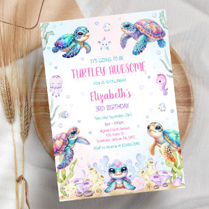 Invitación Cumpleaños con tema de tortuga bajo el mar océano