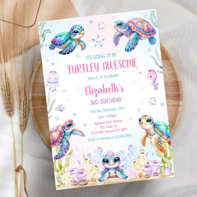 Invitación Cumpleaños con tema de tortuga bajo el mar océano (Subido por el creador)