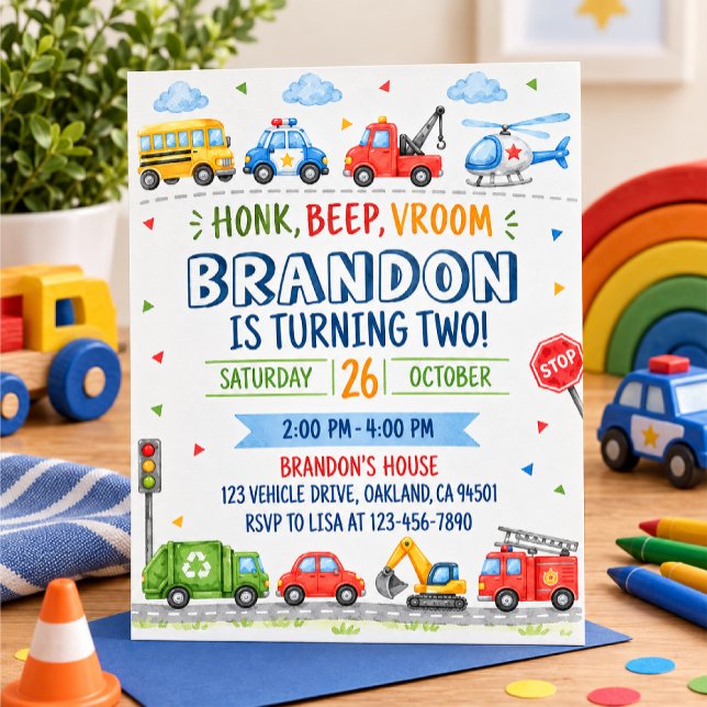 Invitación Cumpleaños con tema de transporte (Subido por el creador)