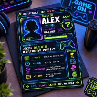 Invitación Cumpleaños con tema de videojuegos