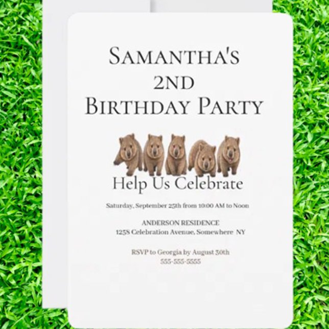 Invitación  cumpleaños con tema de wombat (Perfect for kids and fun-loving adults, they set a joyful, quirky tone before the party even begins)