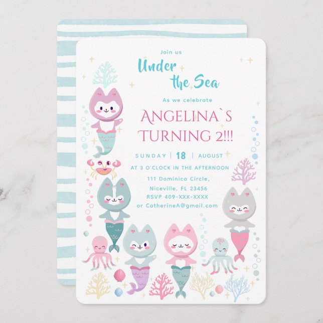 Invitación cumpleaños con temática náutica de invitación. (Anverso / Reverso)