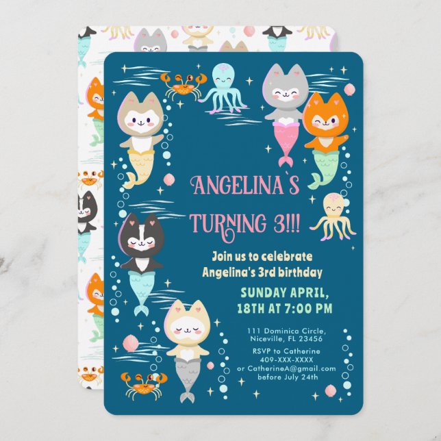 Invitación cumpleaños con temática náutica de invitación. (Anverso / Reverso)