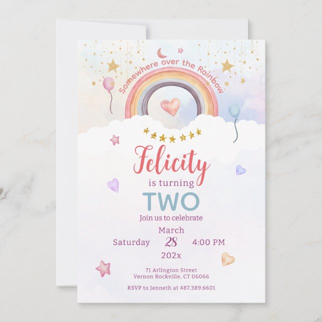 Invitación Cumpleaños con Tie Dye Arcoíris Pastel (Anverso)