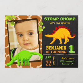 Invitación Cumpleaños con tiza de dinosaurio lindo 1ra foto