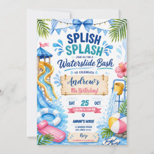 Invitación Cumpleaños con tobogán de agua personalizado para