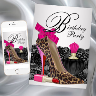 Invitación Cumpleaños con Zapatos de Tacón de Leopardo
