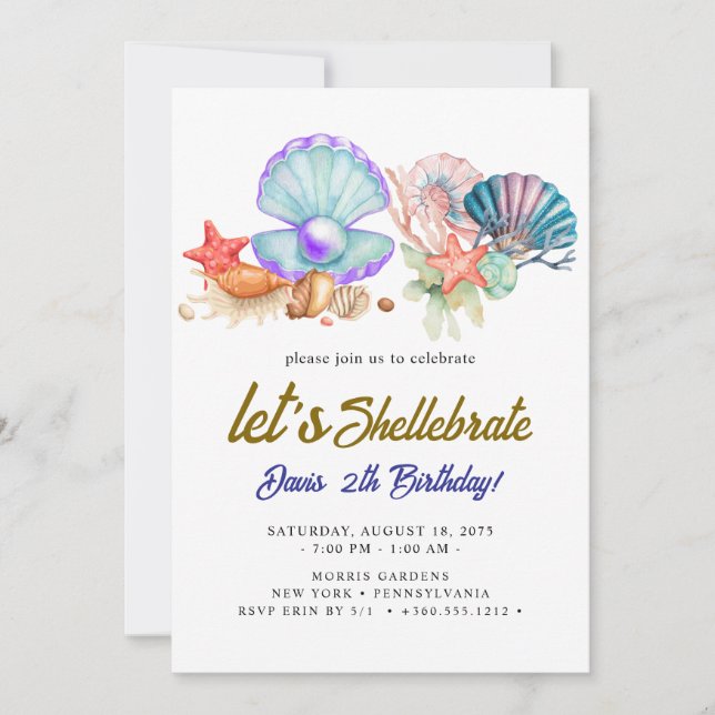 Invitación cumpleaños conchas marinas  (Anverso)