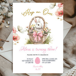 Invitación Cumpleaños conejito Pascua floral lazo rosa boho
