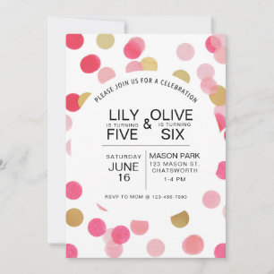 Invitación Cumpleaños Conjunta, cumpleaños de Confetti, 