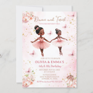 Invitación Cumpleaños Conjunta de Ballerina Americana Rosa