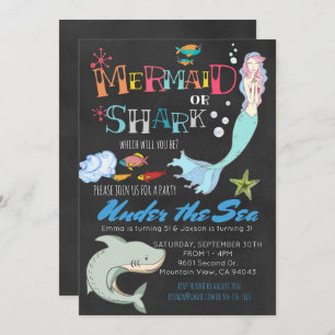 Invitación Cumpleaños Conjunta de Sirenas o Tiburones