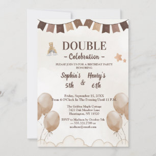 Invitación Cumpleaños conjunto adorable de niños en beige y m