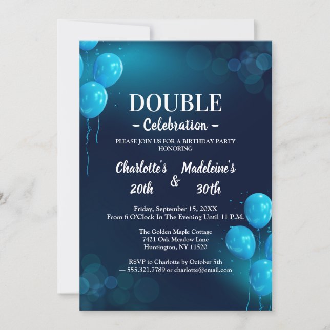 Invitación Cumpleaños Conjunto Azul Marino Moderno (Anverso)