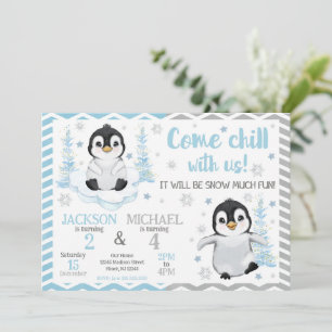 Invitación Cumpleaños conjunto de adorables pingüinos de invi