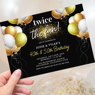 Invitación Cumpleaños conjunto de adulto negro y dorado con g