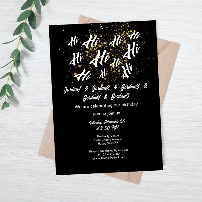 Invitación Cumpleaños Conjunto de Amigos del Grupo de Oro Neg (Subido por el creador)