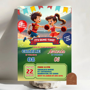Invitación Cumpleaños conjunto de animadora y fútbol