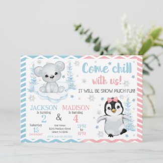Invitación Cumpleaños conjunto de animales árticos de inviern