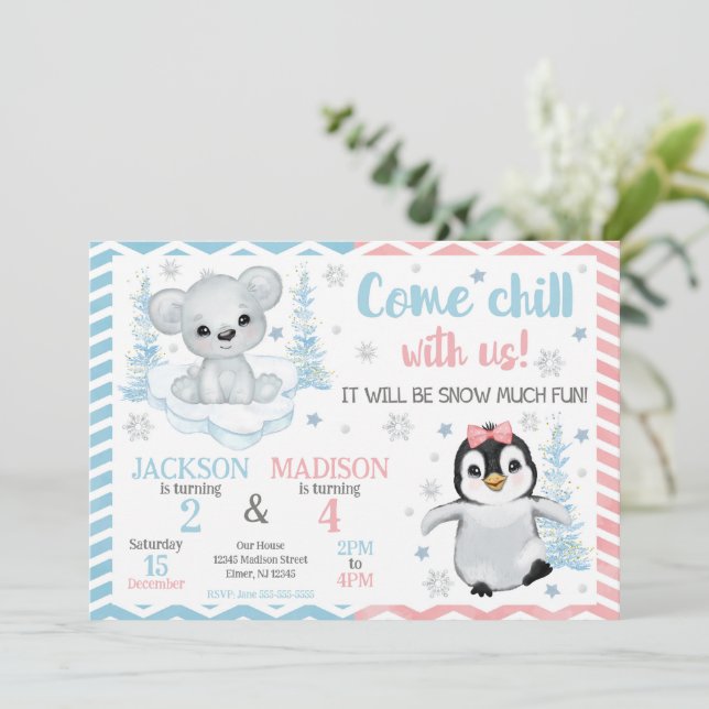 Invitación Cumpleaños conjunto de animales árticos de inviern (Anverso de pie)