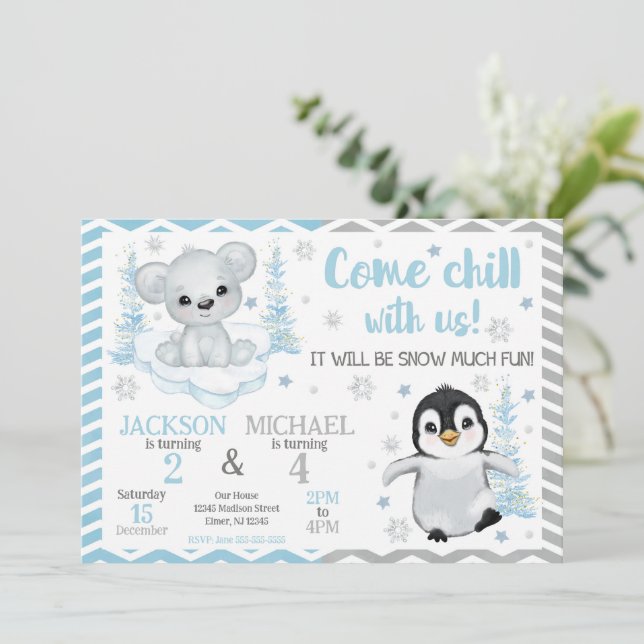 Invitación Cumpleaños conjunto de animales árticos de inviern (Anverso de pie)