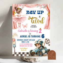 Invitación Cumpleaños conjunto de bailarina y coches de carre