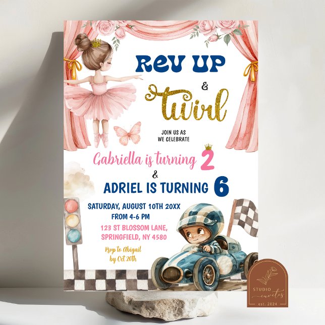 Invitación Cumpleaños conjunto de bailarina y coches de carre (Subido por el creador)
