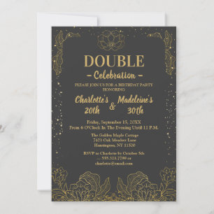 Invitación Cumpleaños conjunto de botánicos elegantes en negr