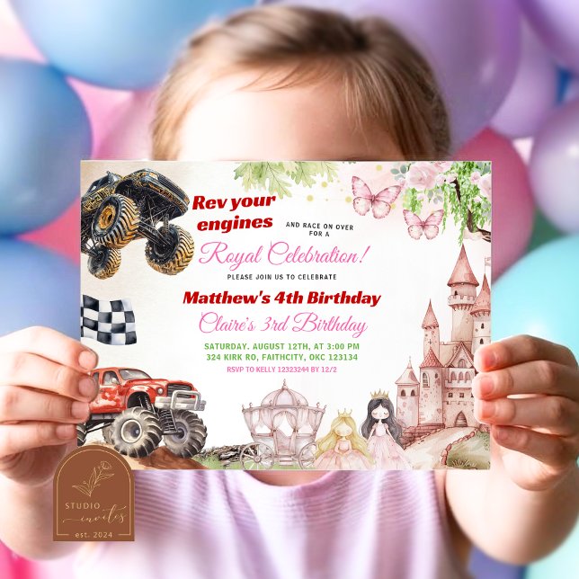 Invitación Cumpleaños conjunto de camiones monstruo y princes (Subido por el creador)