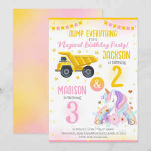 Invitación Cumpleaños conjunto de Construction y los hermanos