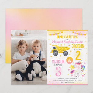 Invitación Cumpleaños conjunto de Construction y los hermanos