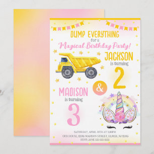 Invitación Cumpleaños conjunto de Construction y los hermanos