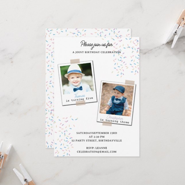 Invitación Cumpleaños conjunto de doble foto con salpicaduras (Anverso/Reverso In Situ)