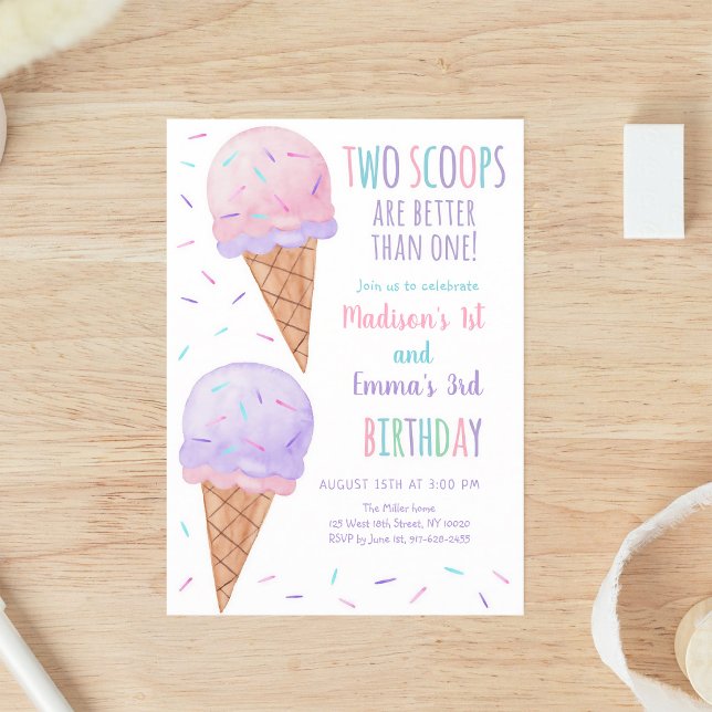 Invitación Cumpleaños conjunto de dos bolas de helado rosa y  (Subido por el creador)