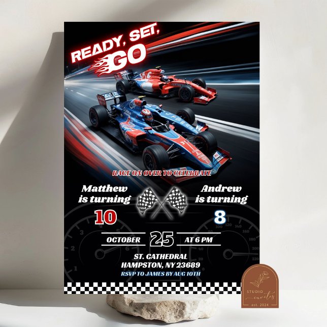 Invitación Cumpleaños conjunto de dos coches de carreras F1 (Subido por el creador)