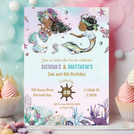 Invitación Cumpleaños conjunto de gemelos piratas de sirena m