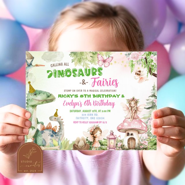 Invitación Cumpleaños conjunto de hadas y dinosaurios para ni (Subido por el creador)