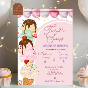 Invitación Cumpleaños conjunto de helado dulce rosa doble cuc