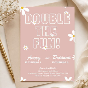 Invitación Cumpleaños conjunto de hermana con margarita rosa