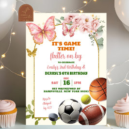 Invitación Cumpleaños conjunto de hermanos con mariposas y de